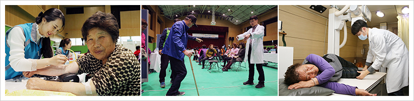 서울아산병원 ‘내 고향 의료봉사’에 참여한 마을 어르신이 검사를 받고 있다.